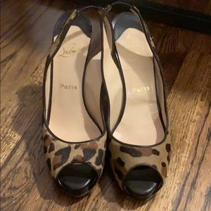 Louboutin sling platform animal print open toe